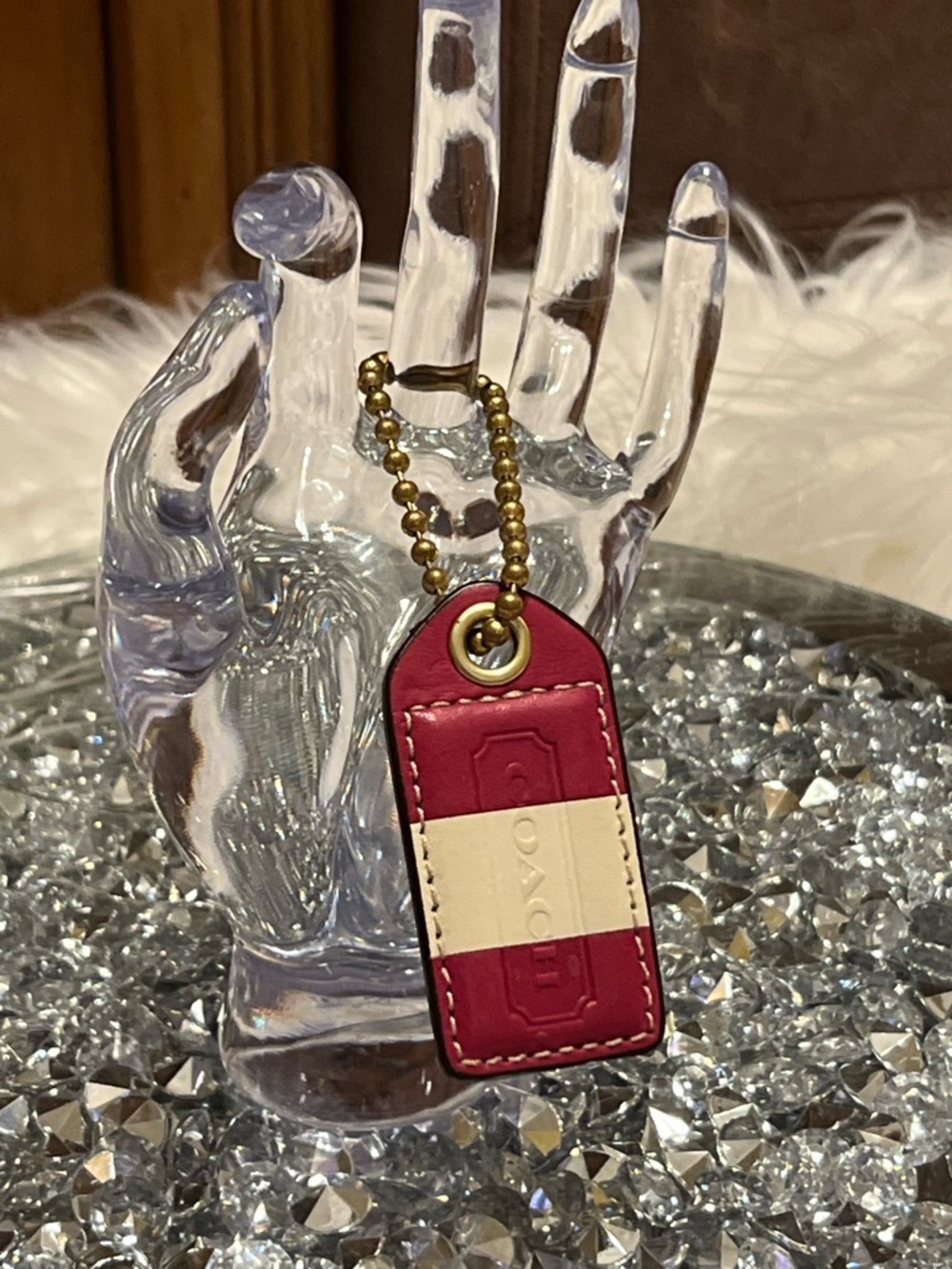 Coach heritage Pink and Cream Leather Tag Key Fob - Picture 4 of 6